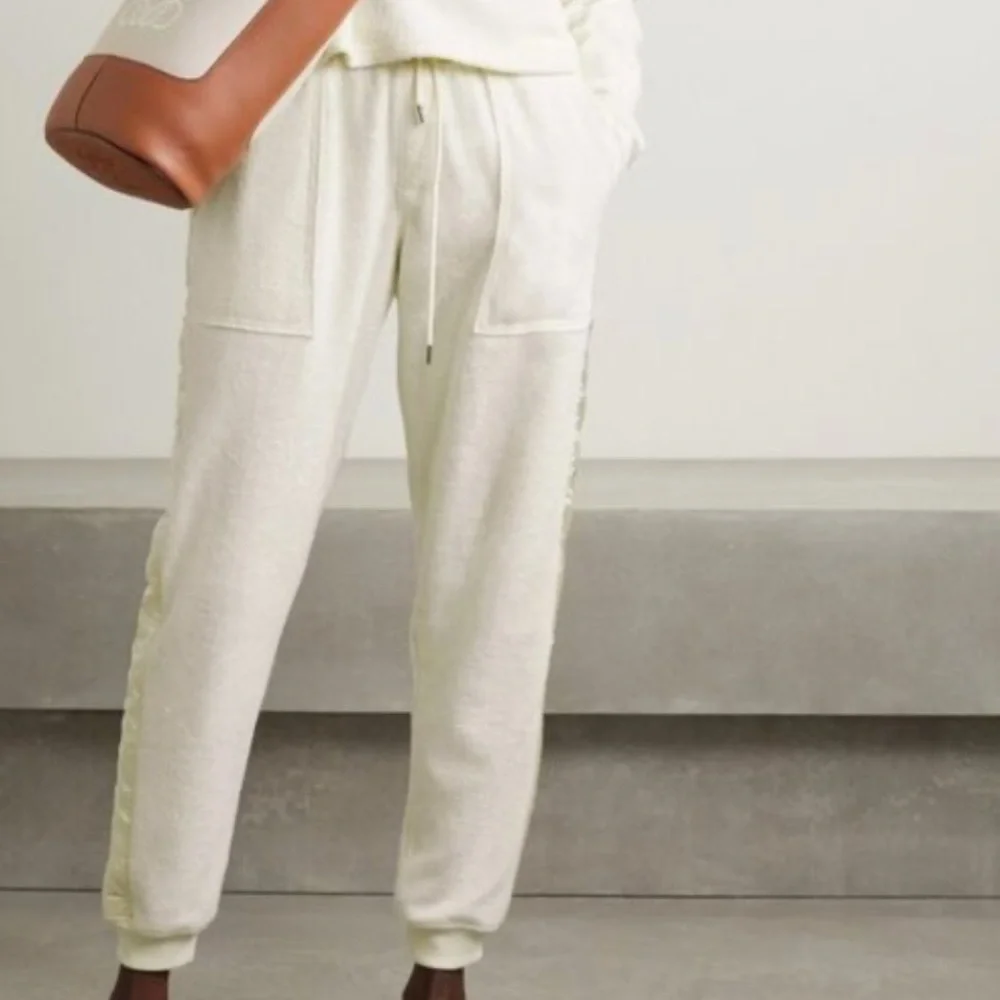 ATM Women XL Cream Satin French Cotton Terry Pull-On Chalk Jogger Track Pant NWT
